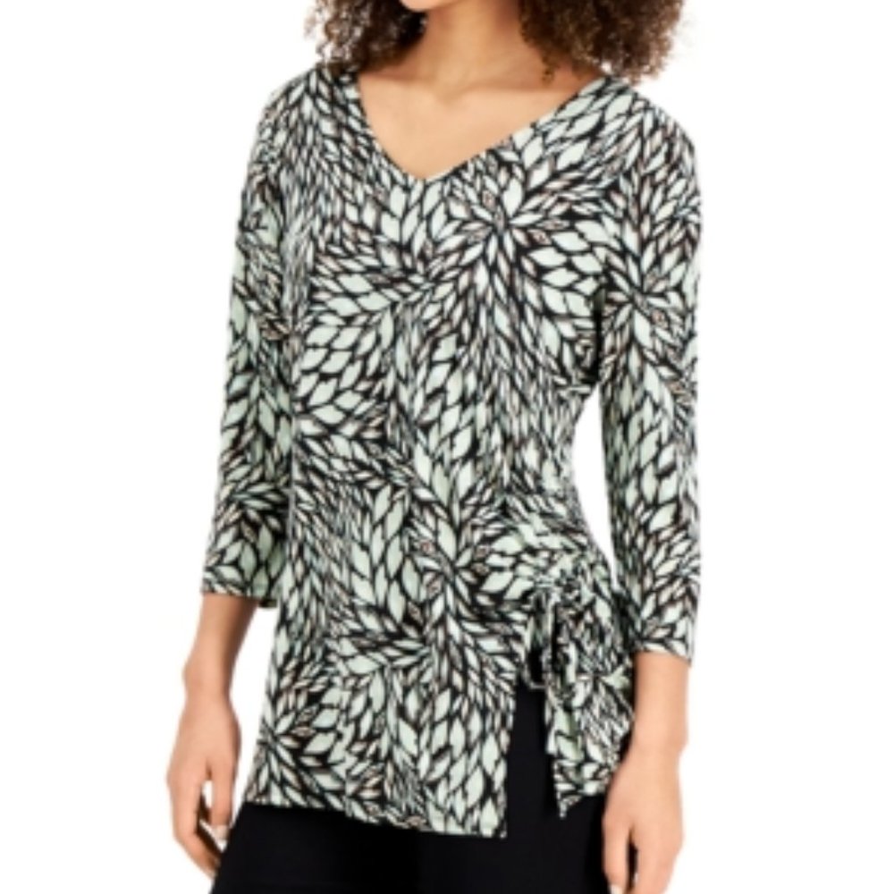 Jm Collection Printed Ruched-Side Top